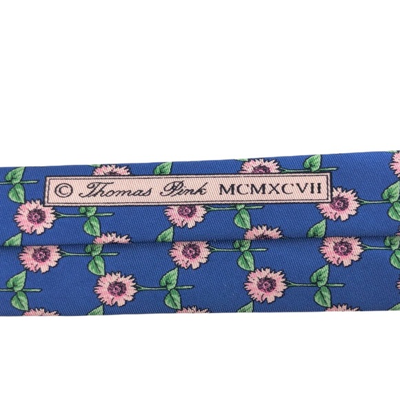Thomas PINK Men's Neck Tie Blue with Pink Flowers 100% Silk made in Engl… - Picture 9 of 12